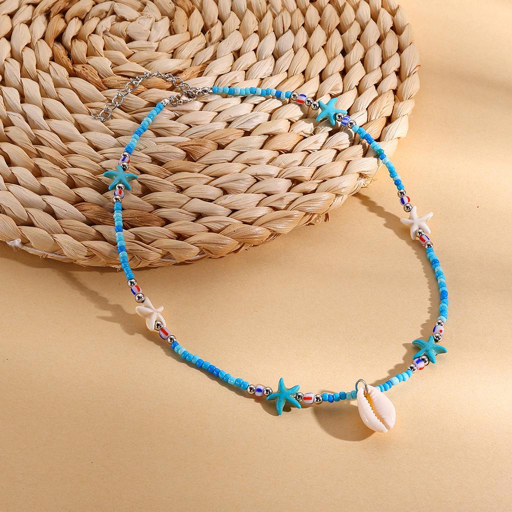 Vacation Beads 1PC Daily Wear Beaded Shell Ocean Style Bohemian Starfish Women Souvenir Personality Necklace Clavicle Chain  Handmade