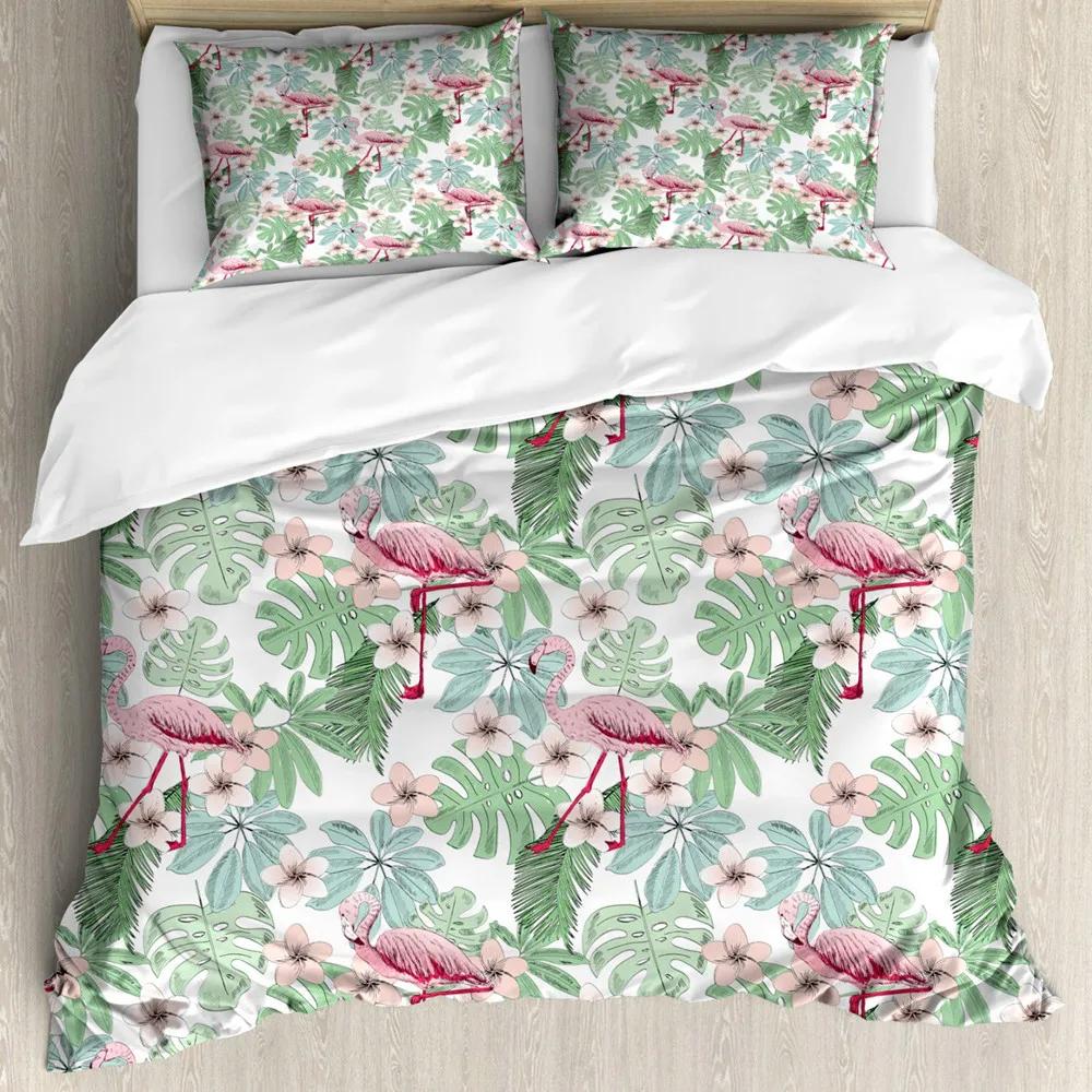 Hawaiisk Dynetrekksett Eksotisk Blomstertema Øytema Tropisk Hawaii Blomstermønster Polyester Sengetøysett Dobbel Queen King Size