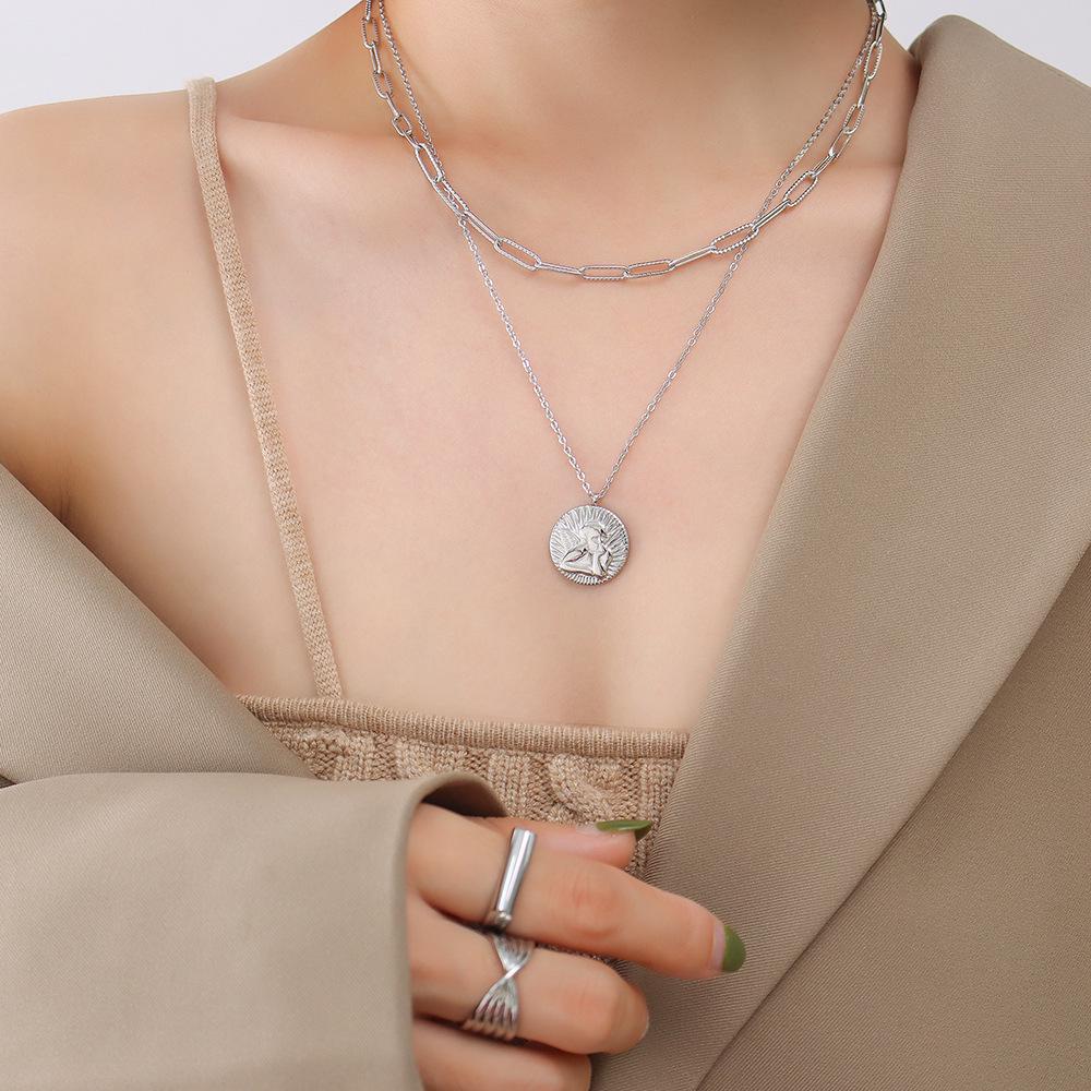 European Angel Boy Pendant Double-Layer Detachable Titanium Steel Necklace P966