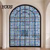 Easy Install Window Sticker Stained Glass Film, Retro Geometric Plaid Static Cling Privacy Decal, Double Non-Adhesive Film for Bedroom Sided