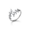 925  Silver small leaves micro-insert opening ring simple fashion sweet temperament leaf ornaments