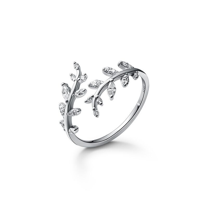 925  Silver small leaves micro-insert opening ring simple fashion sweet temperament leaf ornaments