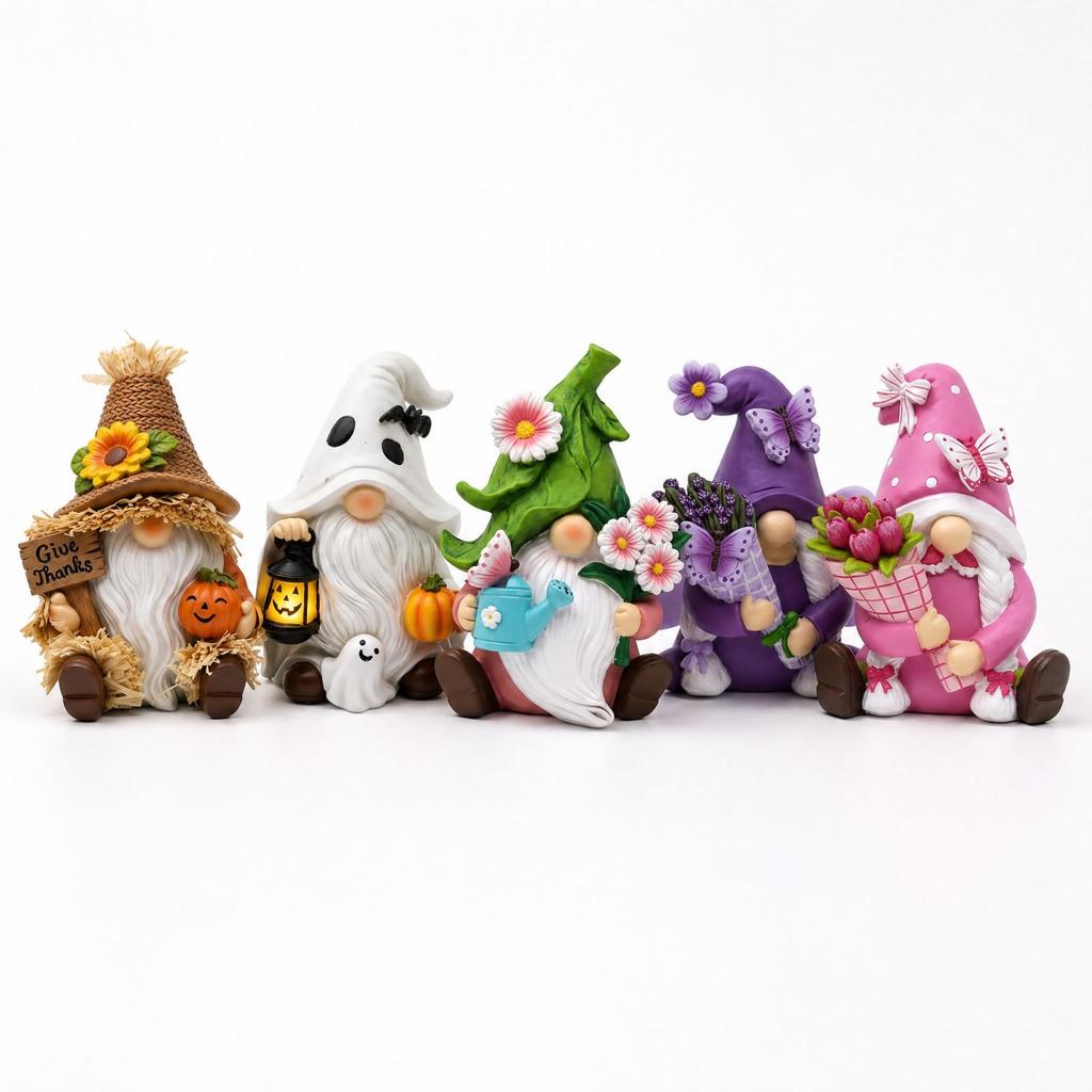 Halloween Resin Gnome Figurine Decor - Tabletop Ornament for Shelf, Mantel and