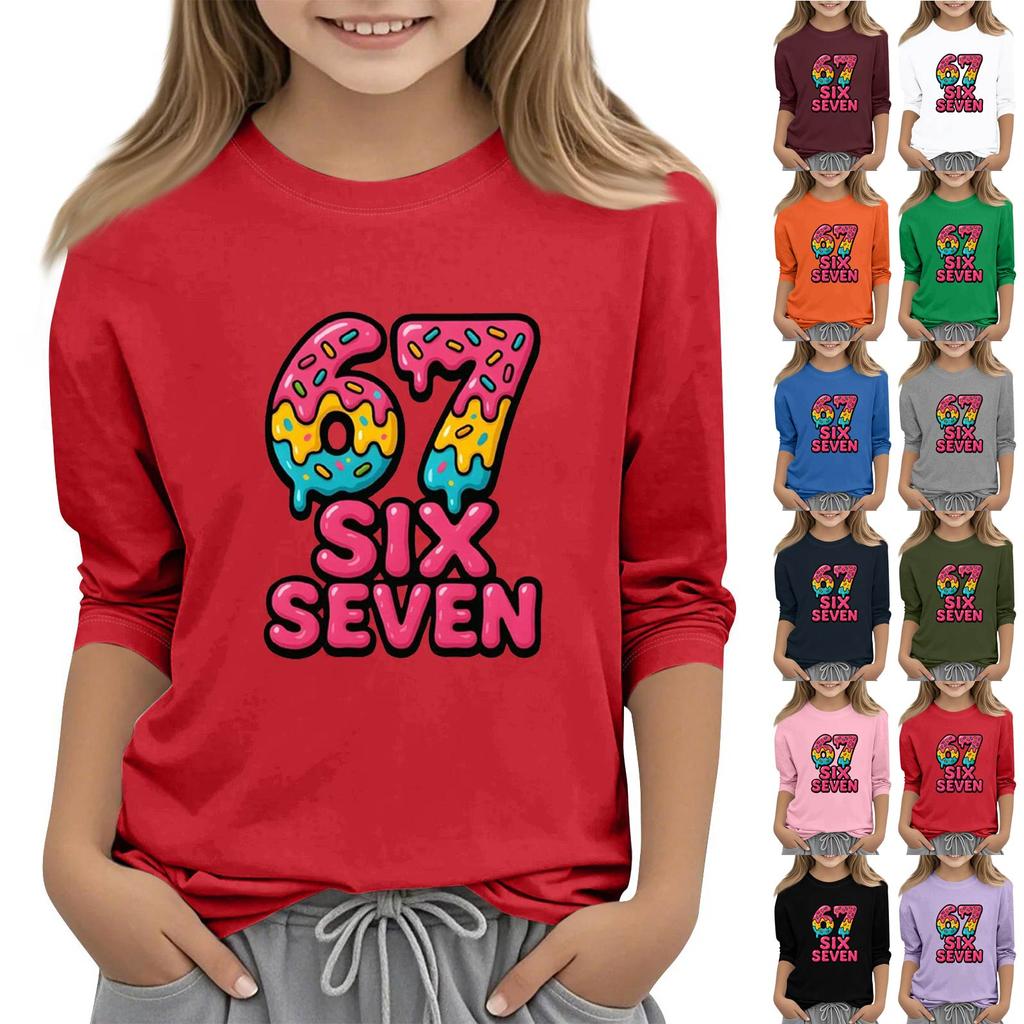 Moda dziecięca Koszulka z rękawem trzy czwarte z okrągłym dekoltem z nadrukiem Casualowa