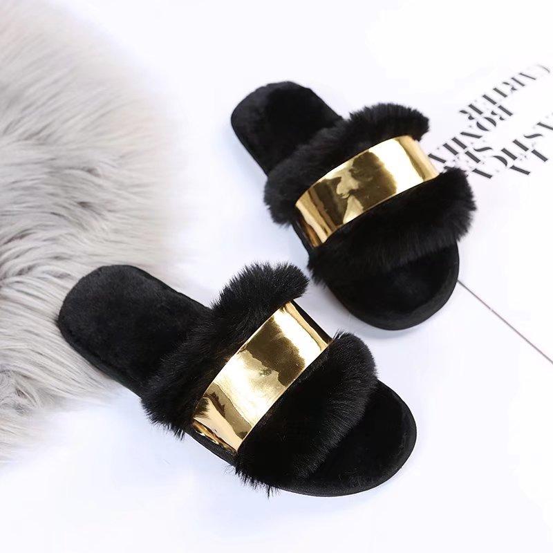 

Женские модные тапочки Новая мода Металлические плоские хлопковые тапочки Нескользящая теплая обувь Удобные домашние шлепанцы Женские Zapatos De Mujer 36-37 чёрный