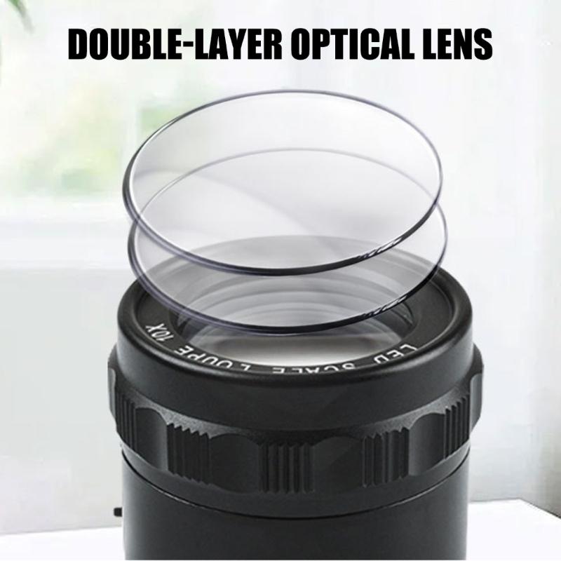 Portable Cylinder Magnifier with Rule  & LED Light Small  Magnifying Glass Metal & Glass for Students Teachers Jewelers