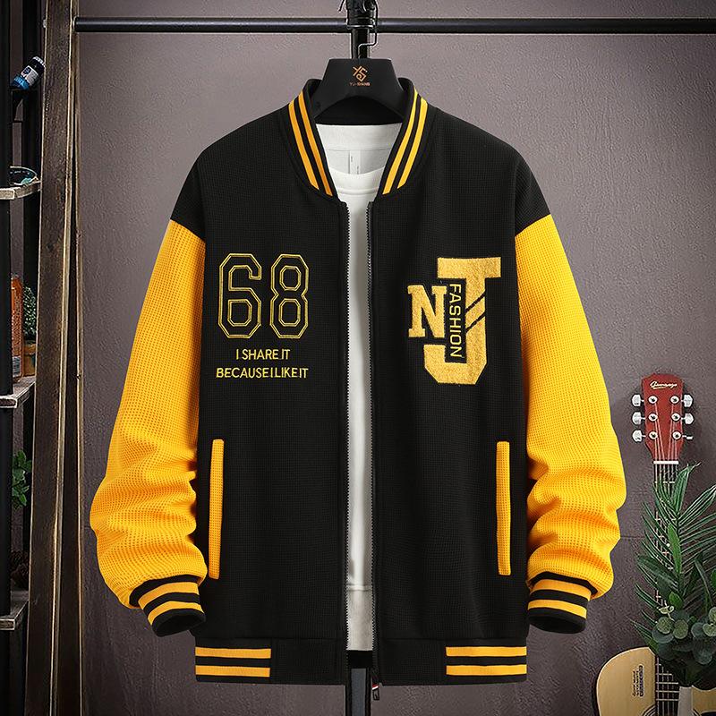 Neue Teenager Stickerei Spleißkontrastfarbe Lockere Jacke Baseballjacke Jacke