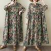 Dimanaf 2025 Summer Women Plus Size Long Dress Hoodies Pleated Basic Casual Loose Vintage Floral Dress Maxi