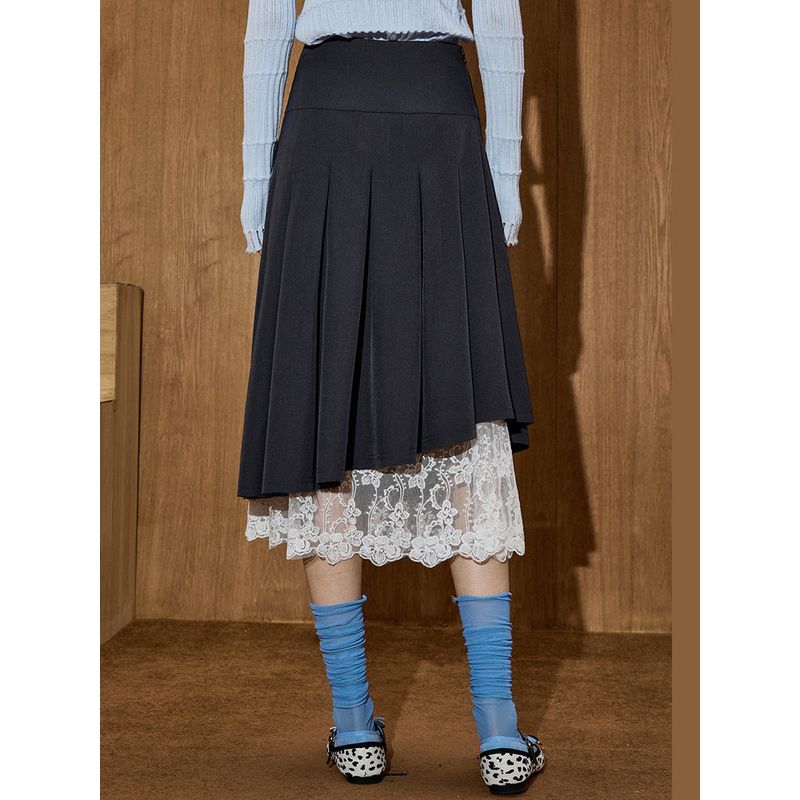 Coolhut Fake Two-Piece Lace-Trimmed Racerback Suit with High-Waisted Design 2025 Autumn Women's Half Skirt