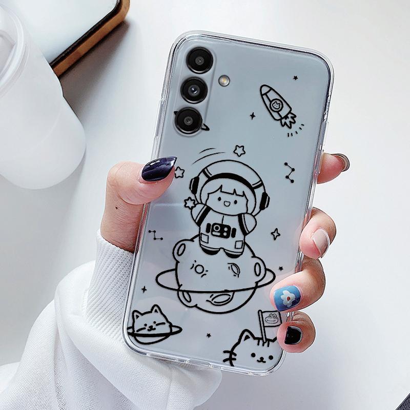 Transparent Case For Samsung Galaxy A24 A17 A16 A56 A55 A54 A06 4G Cover Cartoon Flowers Soft Clear Shockproof Funda Face Capa