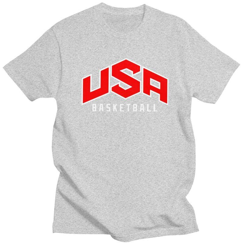 Male USA Basketball T Shirts Round Neck Pure Cotton Short Sleeve TShirt Casual Loose Fit Streetwear Clothes