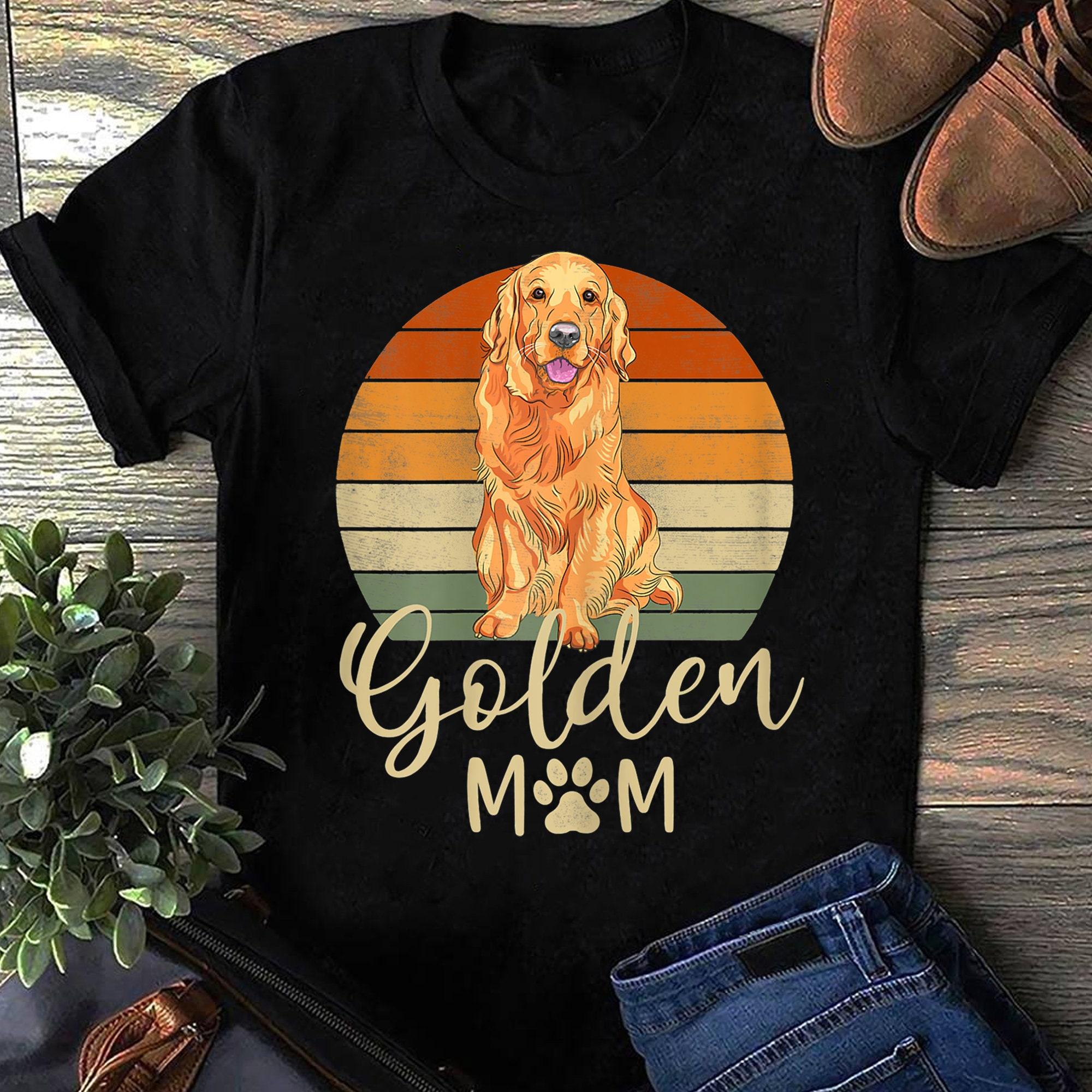 Womens Golden Mom Retro Sunset Golden Retriever Lover Gift Dog Mama Women T Shirts Cotton Tops S чёрный