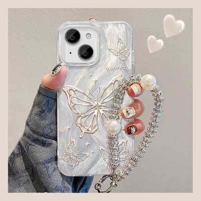 Applicable To Apple 15pm Mobile Phone Case Iphone14 Beautiful Line Butterfly Bracelet 13 Feather Yarn 12 High-end 11