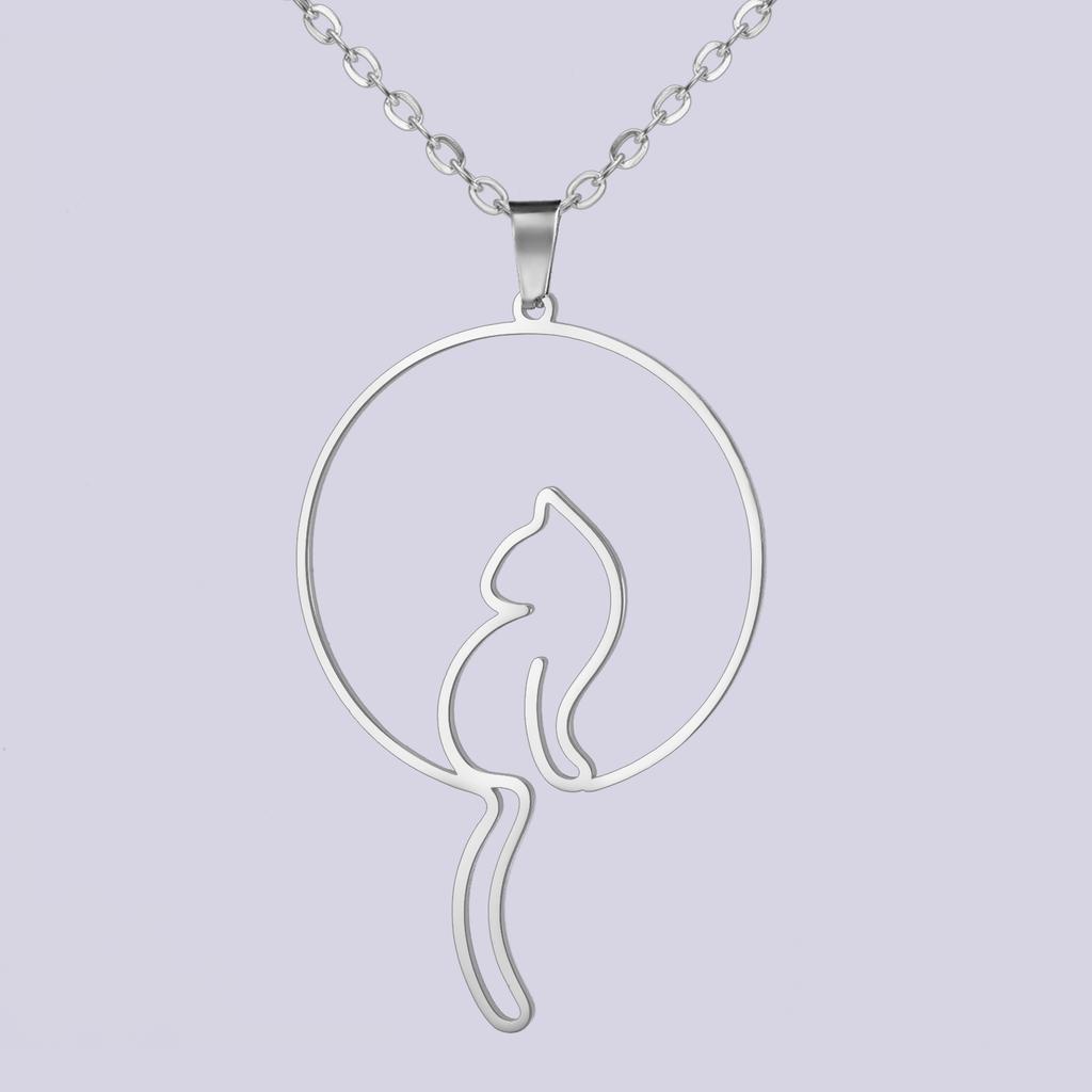 Cat Moon Necklace for Women Round Pendant Hollow Charm Stainless Steel Jewelry on the Neck Cute Gift Accessories 2026 Trend New