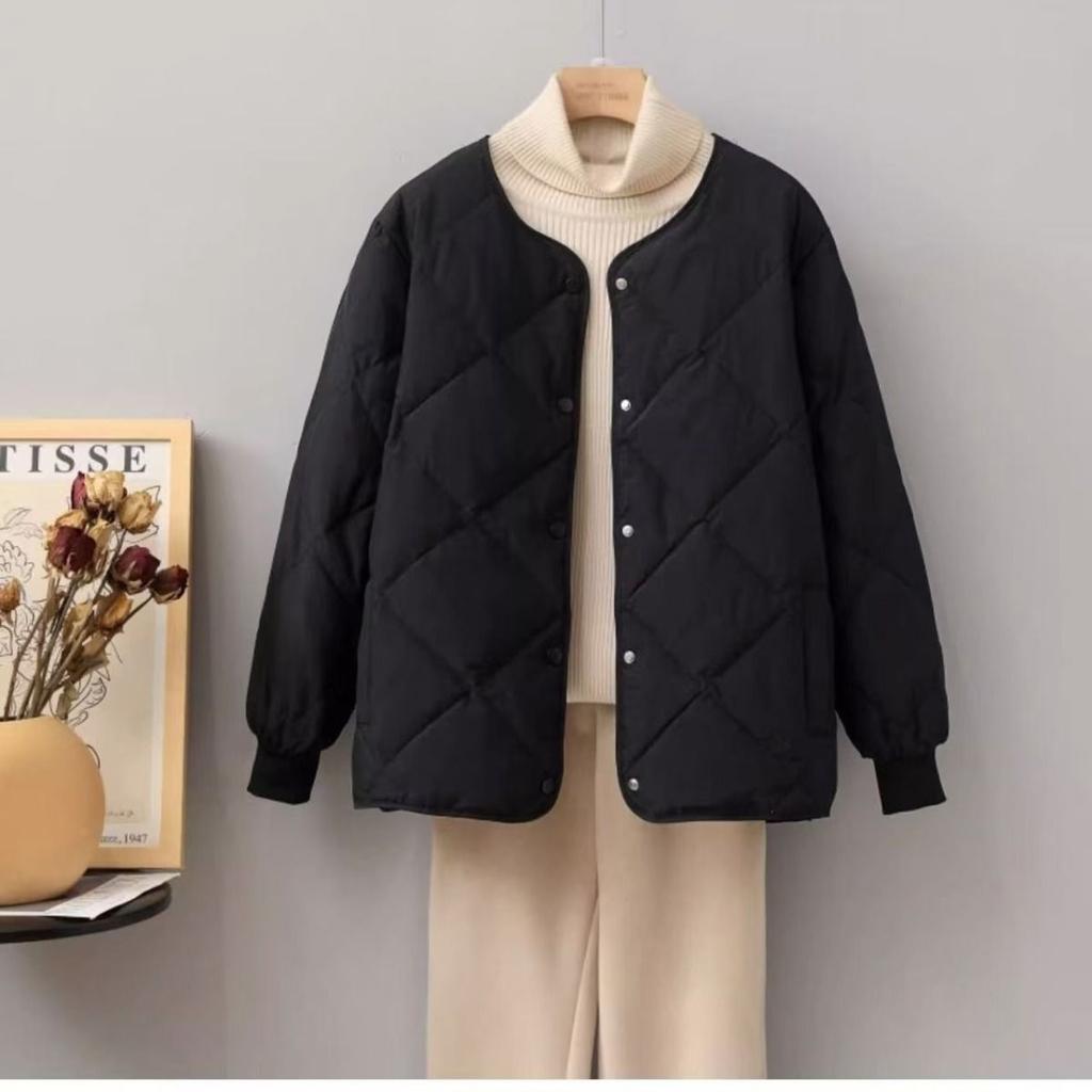 Short Diamond-Quilted Cotton Coat Women's Autumn Winter Lightweight Versatile Loose Padded Jacket