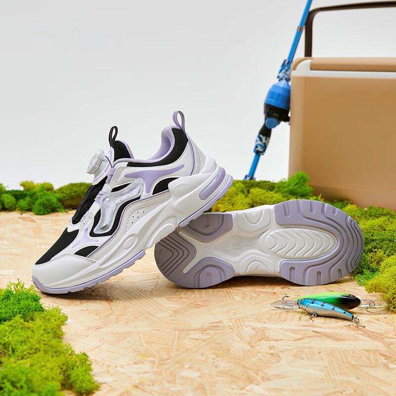 Anta Kids Round Head Knob Comfortable Shock Absorbing Wear Resistant Casual Shoes Kids Shoes Black White Purple 322348801H-4