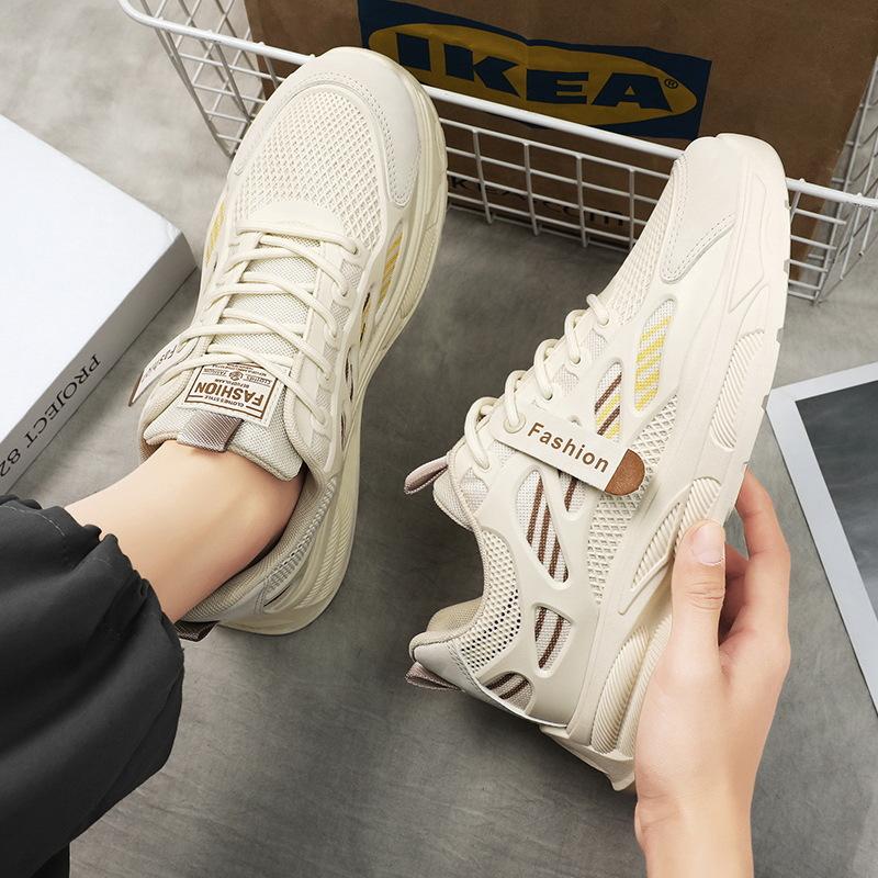 

Дышащая сетчатая обувь для мужчин. Модные и универсальные белые туфли. Спортивные и повседневные кроссовки на толстой подошве. Модная обувь. 39 бежевый