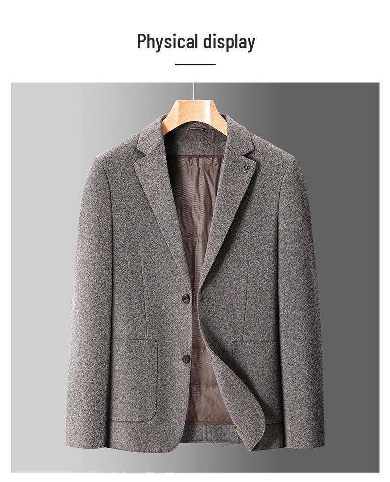 Men's Wool Suit with Goose Down Liner - Fashionable Autumn/Winter Double-Sided Casual Overcoat for Young and Middle-Aged.