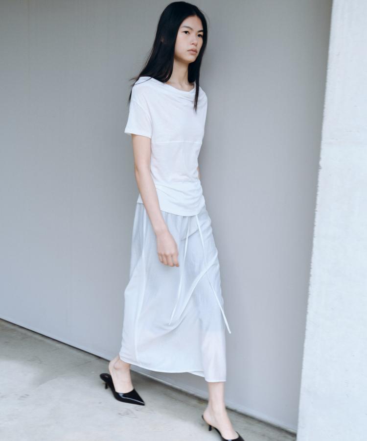 Kasel Sheer Long Skirt, White