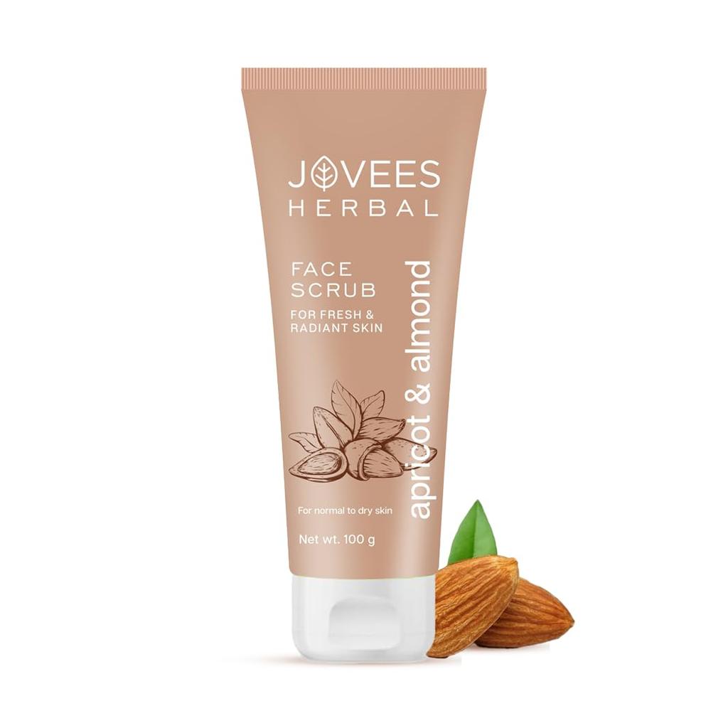 Jovees Herbal Apricot & Almond Face Scrub For Normal To Dry Skin 50g | Gentle Exfoliator For Dead Skin Removal, Tan Reduction, Smooth Clear Complexion
