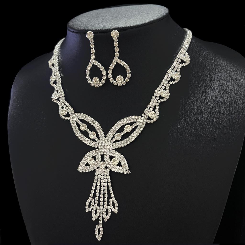 Voll Diamant Hohl Großer Schmetterling Halskette Ohrringe Set Hochzeitskleid Mode Persönlichkeit Damen Halskette Brautschmuck