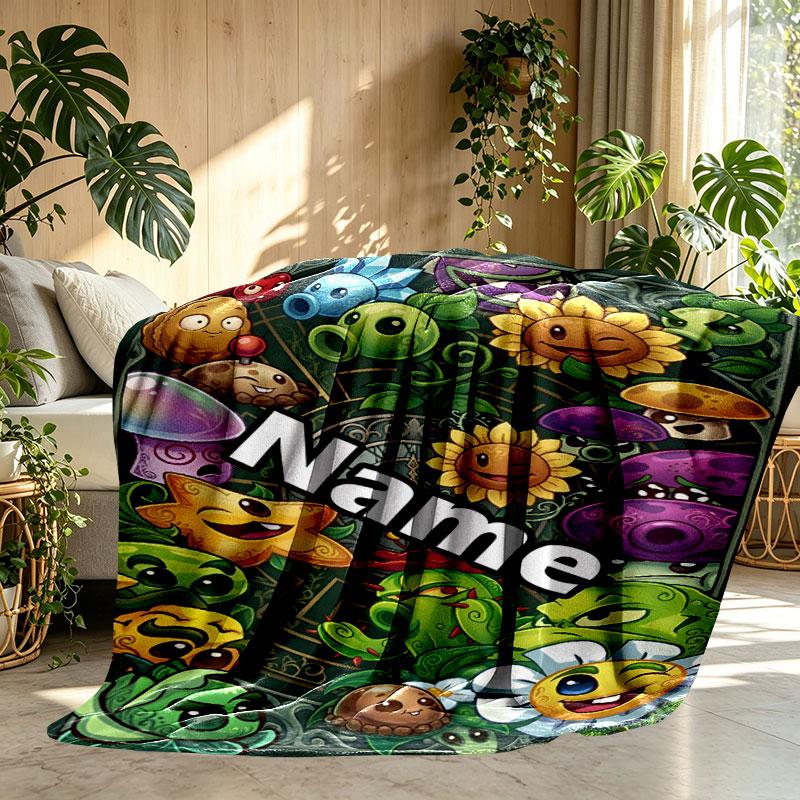 Custom Name Personalized Plants vs. Zombies Print Blanket, Home Decor, Bedroom, Sofa, Camping, Couch, Gifts for Birthday Christmas