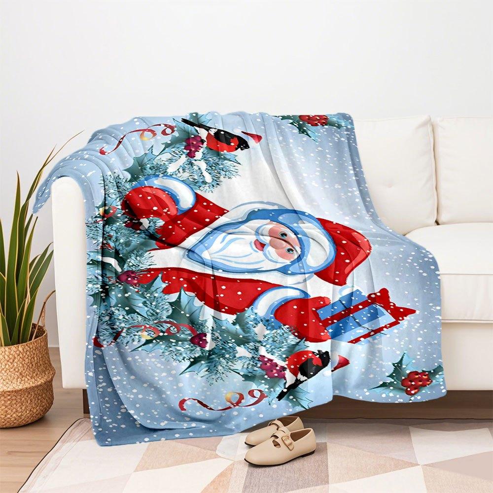 Christmas Santa Claus Snow Scene Greeting CardBlanket Flannel Throw Blanket for Sofa, Bed, Travel, Camping, Office, Couch, Chair, And Bed Gi