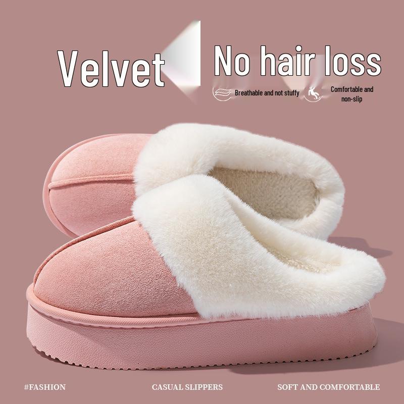 Women's Indoor Thick-Soled Cotton Slippers: Non-Slip, Warm, Odor-Proof, Waterproof, Plus Velvet, Perfect for Postpartum and Winter Wear.
