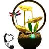 Tabletop Water Fountain USB Powered Tabletop Fountain with Natural Rocks and LED Ring Lights Desktop Waterfall Fountain Zen