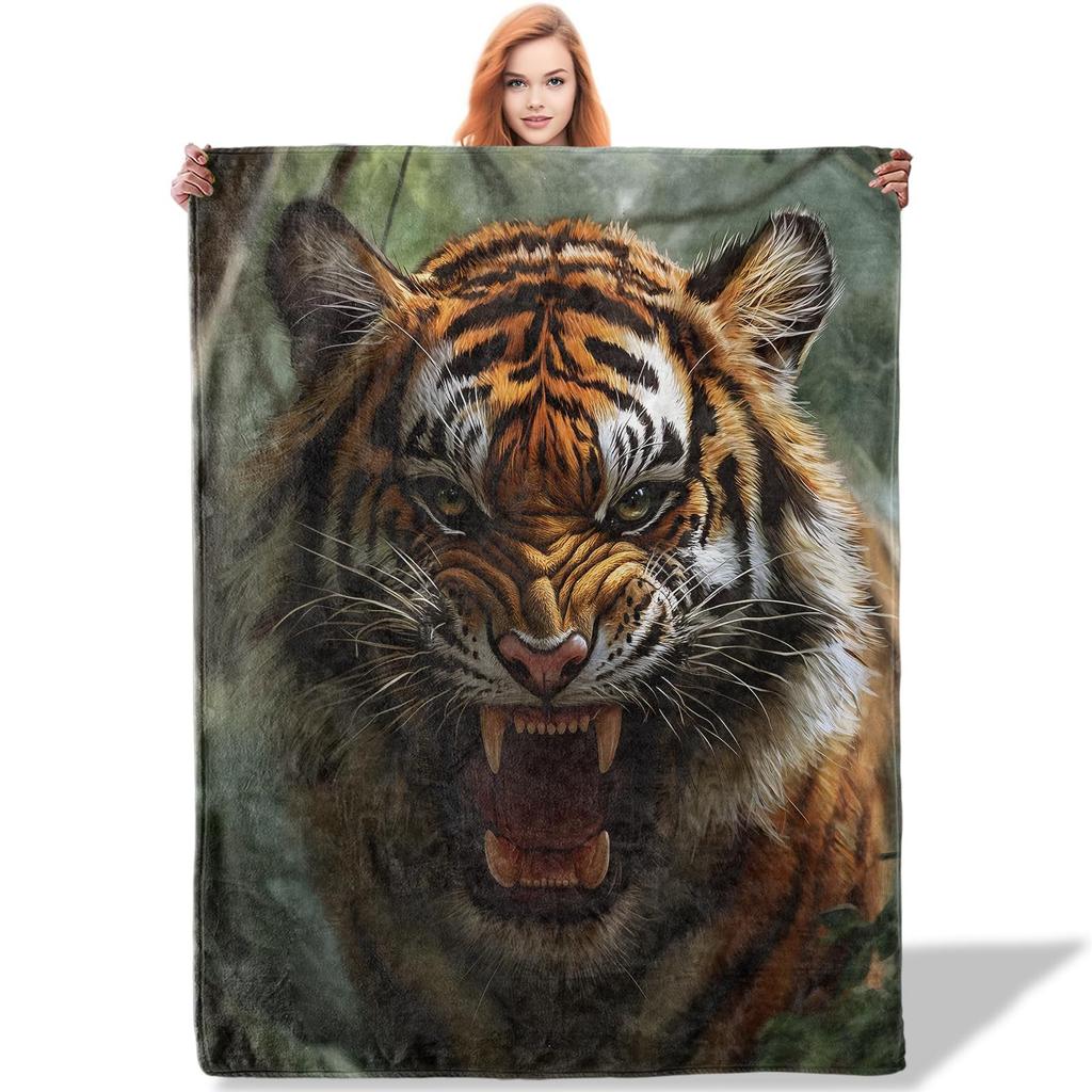 Tiger Print Flannel Blanket Comfortable Soft Flannel Blanket Animal 3D High Definition Print Home Blanket