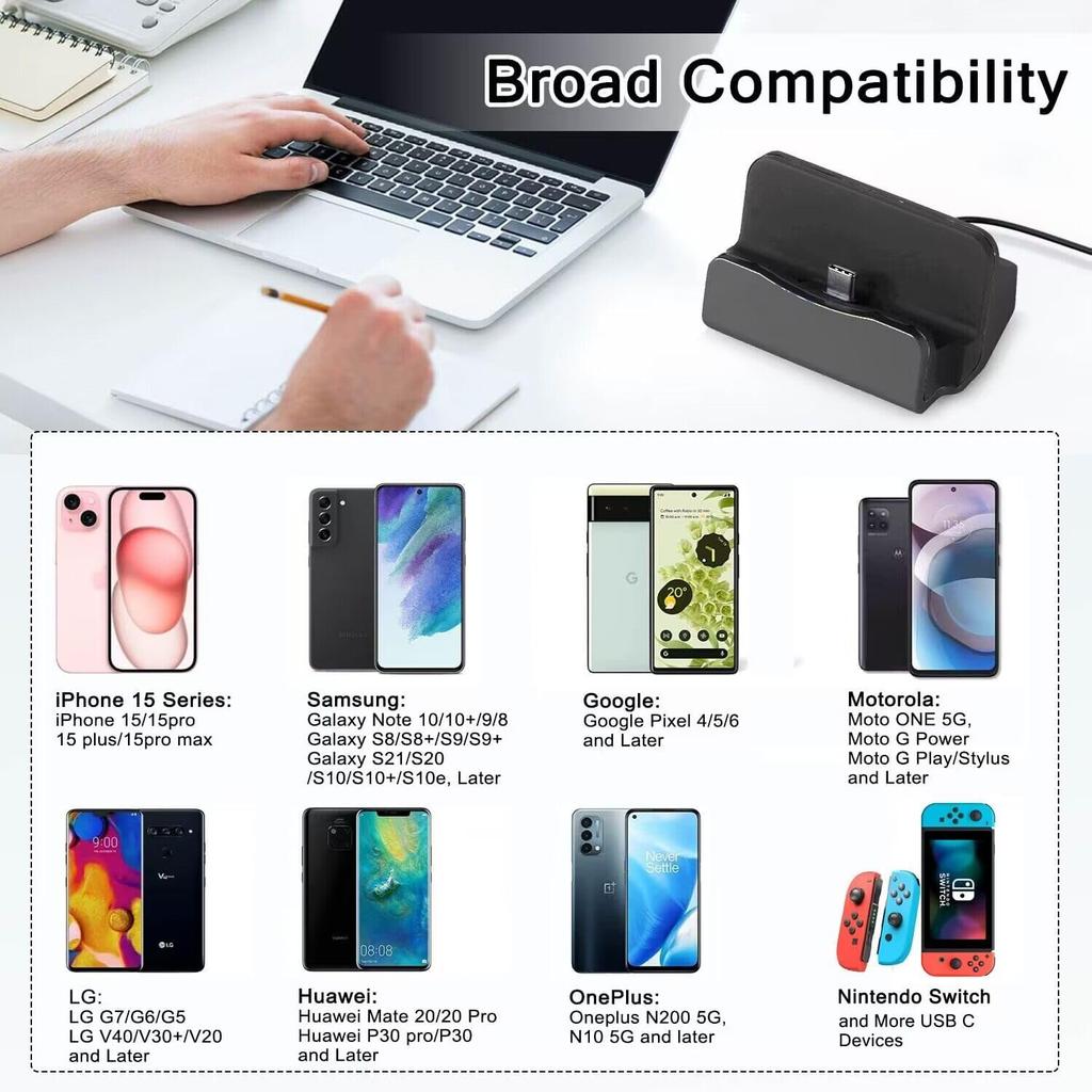 USB C Charger Dock Stand for iPhone 15 Series, Samsung Galaxy, LG, HTC, Google Pixel and More Type-C Phone, USB C Charging Dock for Switch/Switch