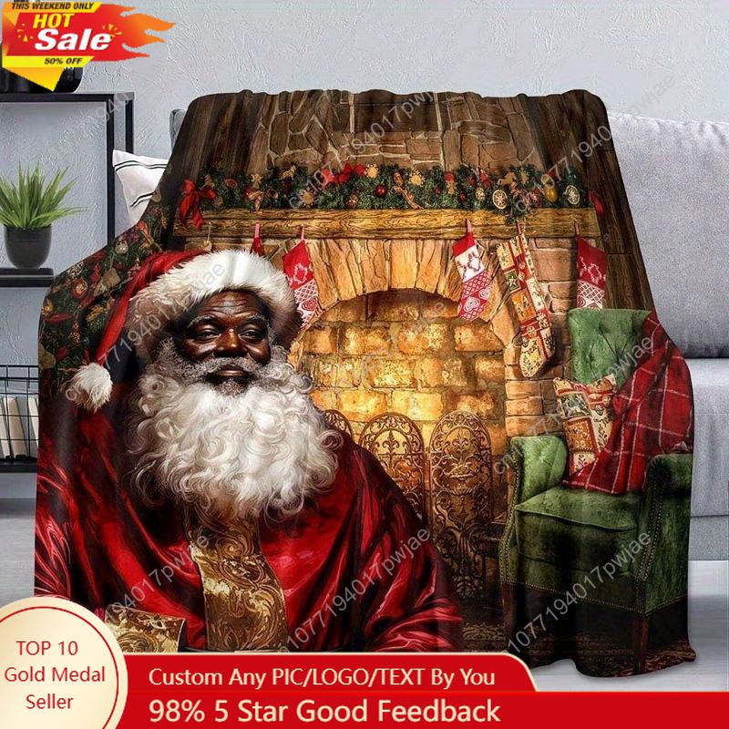 Black Santa Claus Blanket, African American Blanket, Winter Christmas Holiday Merry Christmas Custom blankets 75X95CM