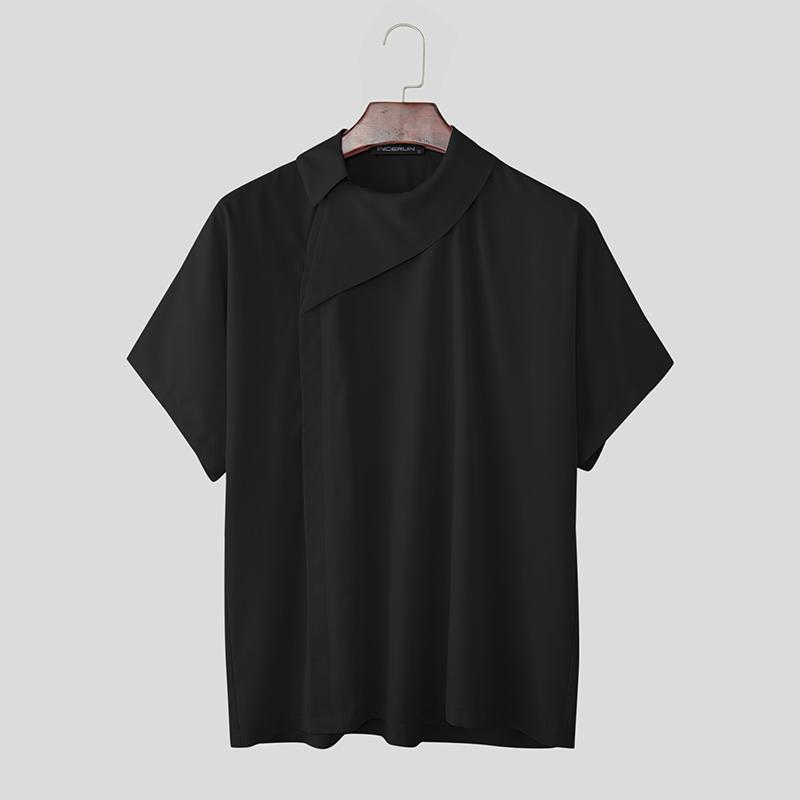 INCERUN Men Summer Lapel Neck Short Sleeve Side Buttons Casual Shirts Tops