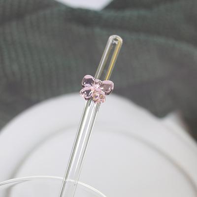 1 Stück 8 mm Glasstrohhalm, wiederverwendbare Trinkhalme, süßer Schmetterling, hitzebeständiger Strohhalm für Festivalpartys, Hochzeiten, Cocktailbars und Strände