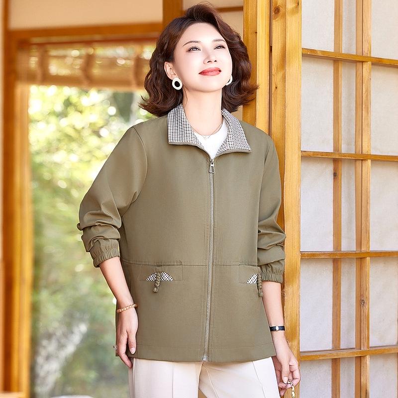 Mother's Spring & Autumn Thickened Windbreaker: Fashionable, Short Style Jacket for Middle-Aged & Elderly Women