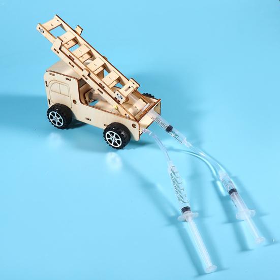 1 Set DIY Ladder Truck Model Kit Handmade Wooden Puzzle Rescue Firetruck Building Crafts Kids STEM Educational Science Experiment Toy
