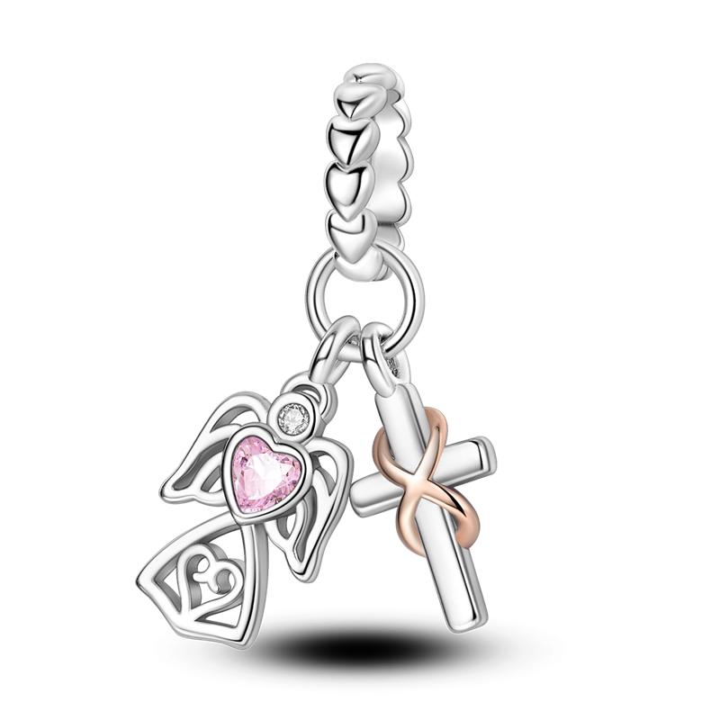 Classic Copper Holy Angel Cross Charms Beads Pendants For Women Fit Qikaola Original Bracelets Diy Jewelry Gift