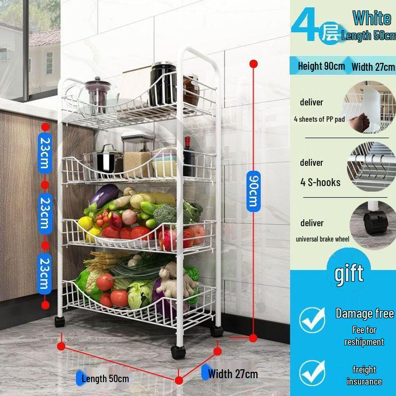 Movable Kitchen Vegetable Storage Rack with Wheels