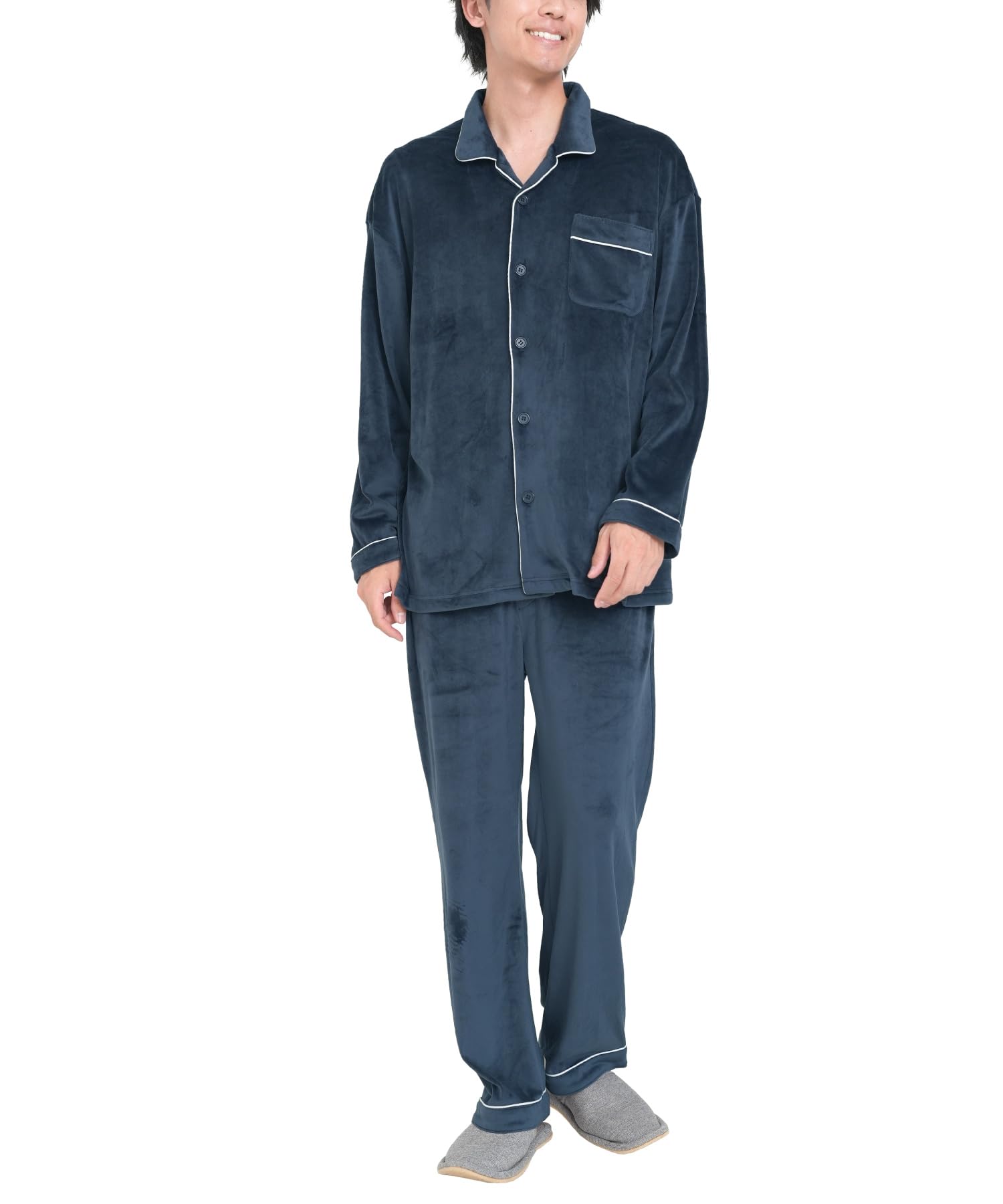 

ON NISHIKI Зимний длинный верх и низ больших размеров Теплая эластичная бархатная пижама с эластичными брюками Мужская пижама, Рукав, Теплая, С застежкой спереди, Комплект, M-3L,