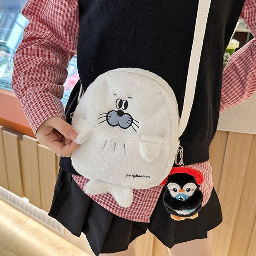Kawaii Penguin Plush Crossbody Bag Adorable Animal Shoulder Bag Cute Soft Seal Backpack  Women