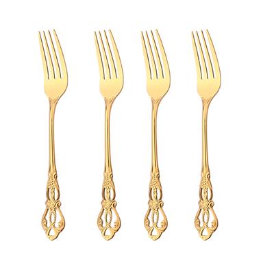4Pcs Gold Dinner Fork Stainless Steel Royal Cutlery Flatware Set Dinnerware Fork Western Silverware Tableware Gift