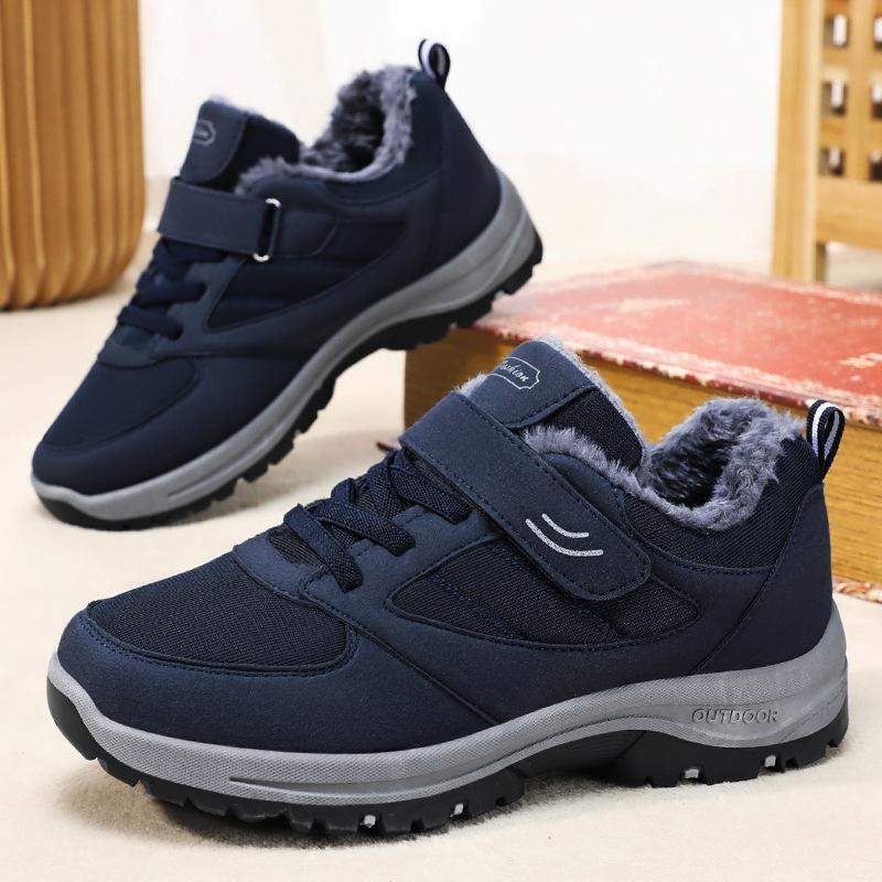 Men's boots winter new Velcro lace-free medium cotton boots piled thickened warm walking snow boots