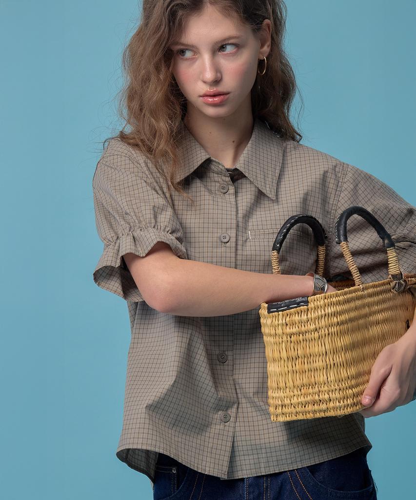 Deomillui Baker Puff Half Shirt (Muted Check Beige)