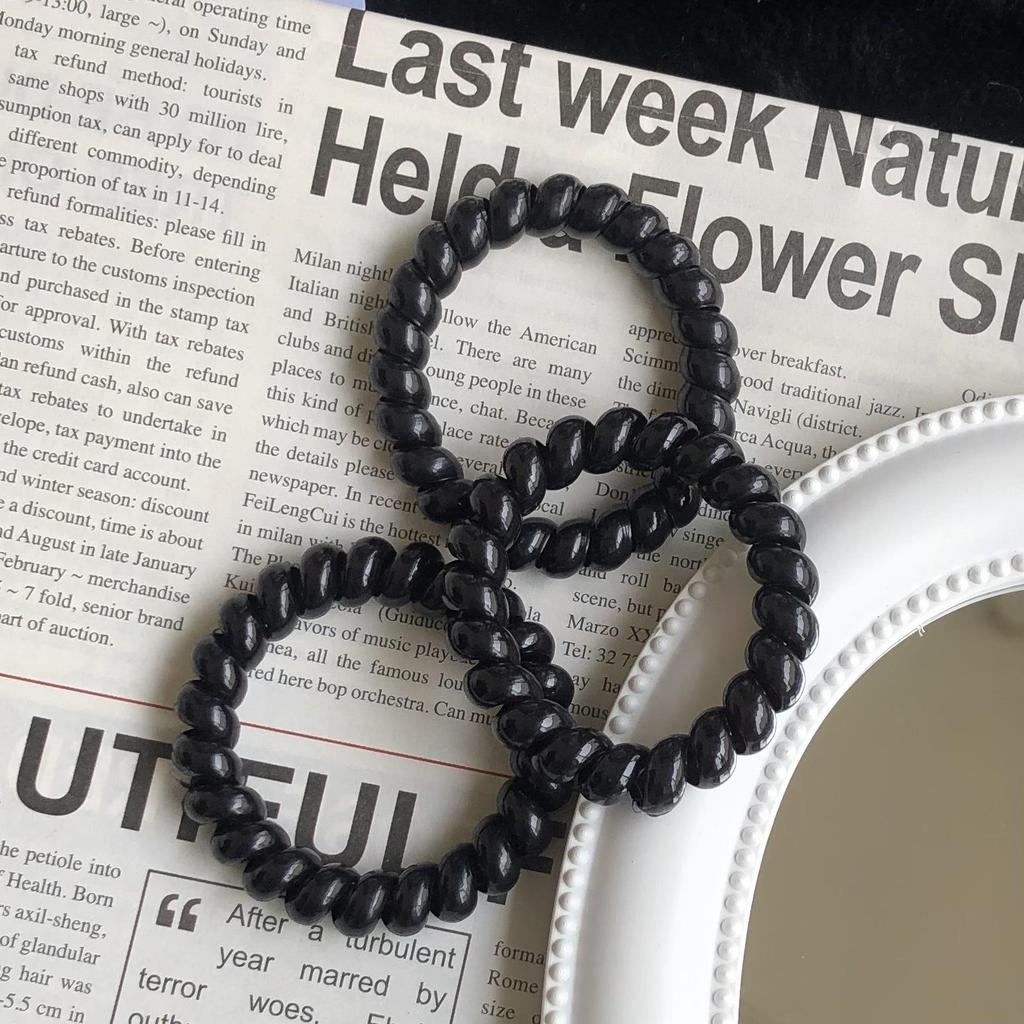 Schwarzes minimalistisches Telefonkabel-Gummiband-Haargummi - Dickes Scrunchie für Mädchen-Pferdeschwanz