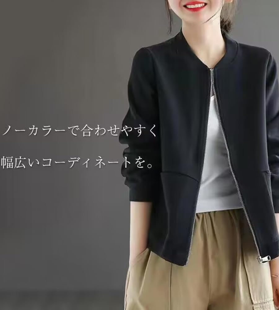 Celetree Lang Uni Erhältlich in 5 Größen Damen Zip-Up Sweatshirt, Ärmel, Farbe, Lässig, Herbst/Frühling, Farben, M-3XL (JP, Alphabet, L, Schwarz)