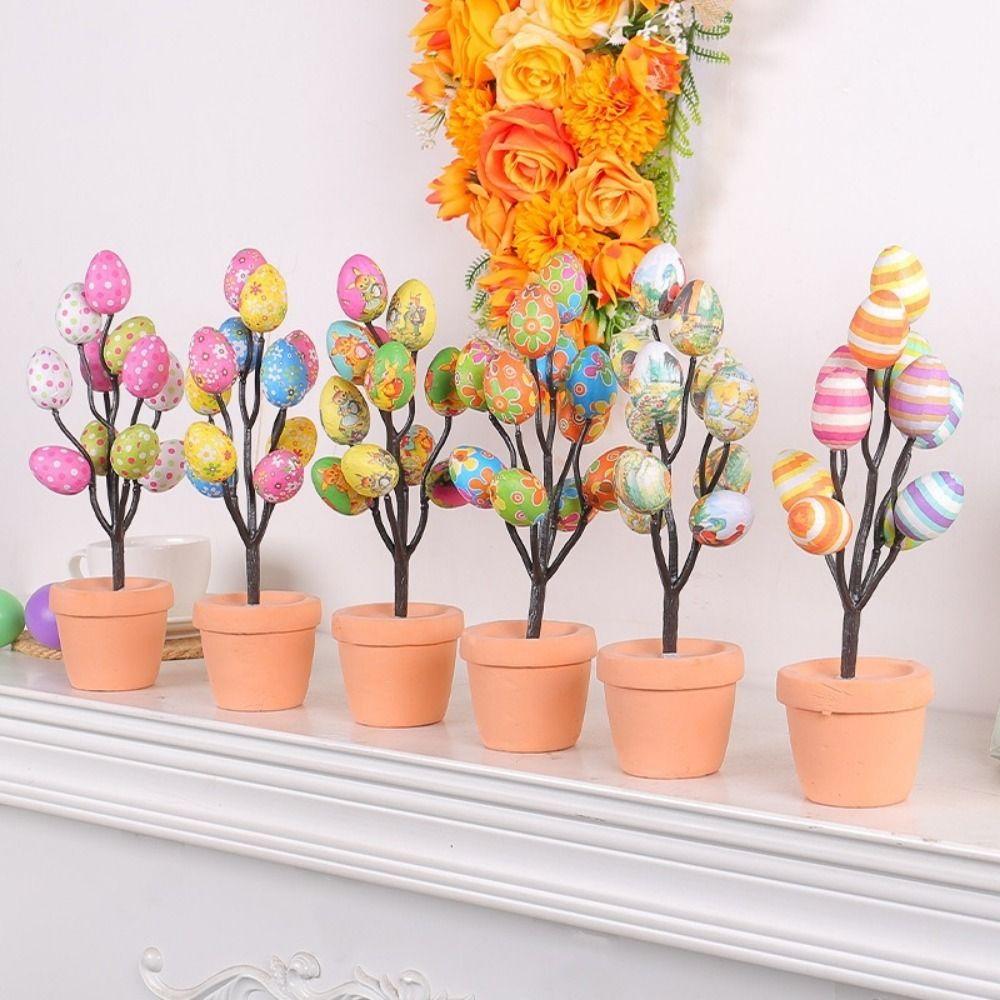 Simulated Eggs Tree Branch Colorful Egg Tree Flowerpot Easter Egg Bonsai  Easter Decoration