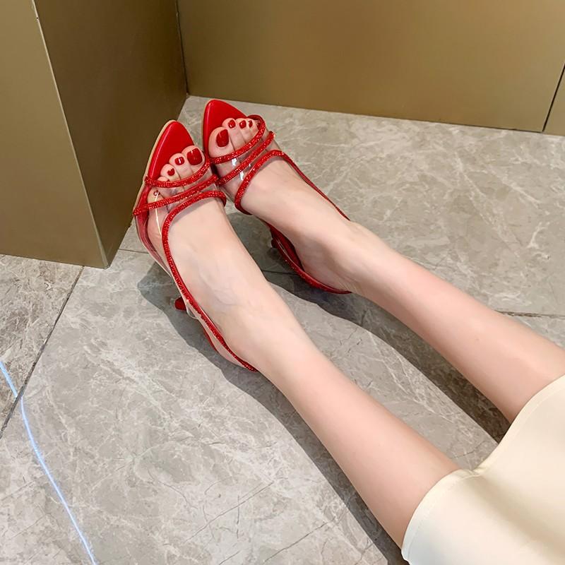 Sandalen mit hohen Absätzen Damen Sommer Französisches Bett sexy High-End Fischmaul Strass Transparent Kristallschuhe Damen