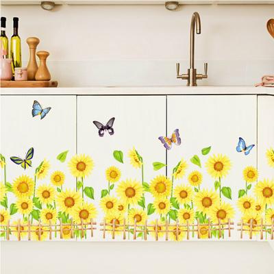 Sunflower Wall Decal Sticker Skirting Board Border Floor Edge Trim Wall Flowers for Window Glass Living Room Bedroom Hallway Entrance Home Decor