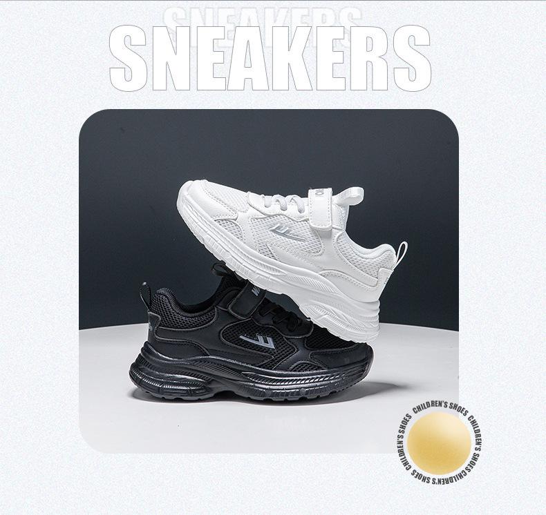 Unisex Kids' White Velcro Sports Shoes - Breathable, Thick-Sole Casual Sneakers for Spring.