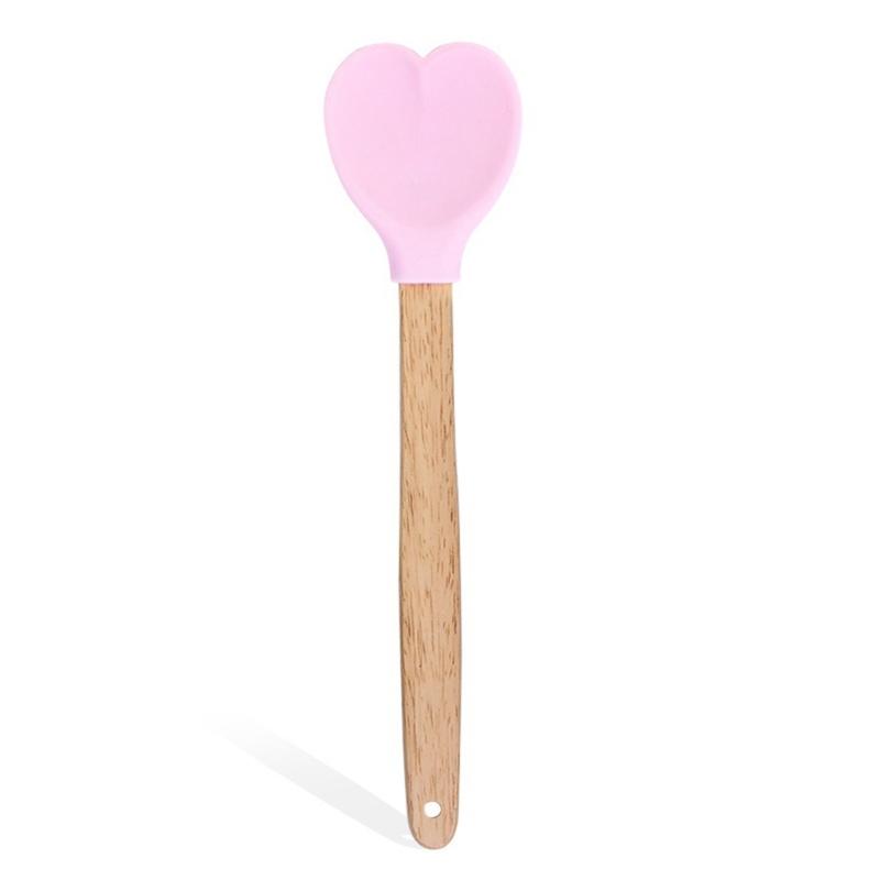 

Silicone Heart Stirring Spoon Wood Handle Cookie Spoons Silicone Spatula Insulation Spoon Kitchen Baking Accessories рожевий
